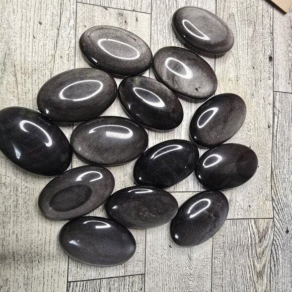 Silver Sheen Obsidian Crystal Palmstone - Picture 4 of 6